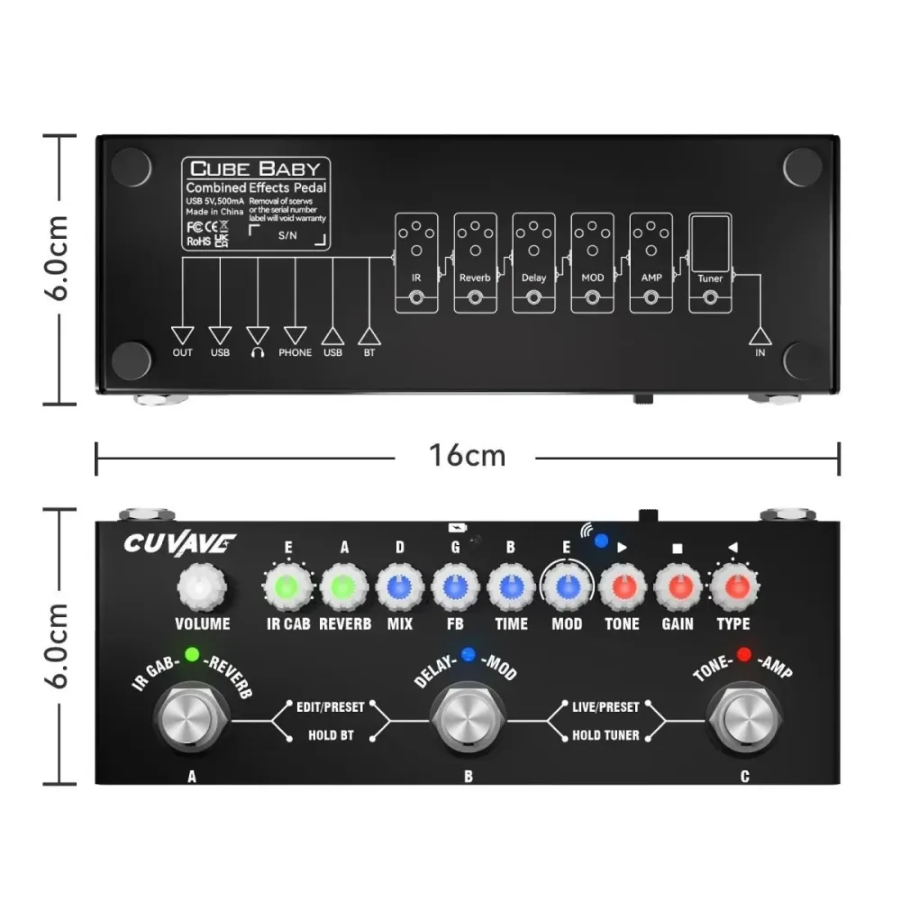 Pedaleira de Efeitos Portátil para Guitarra Cube Baby Guitar M-VAVE VD612