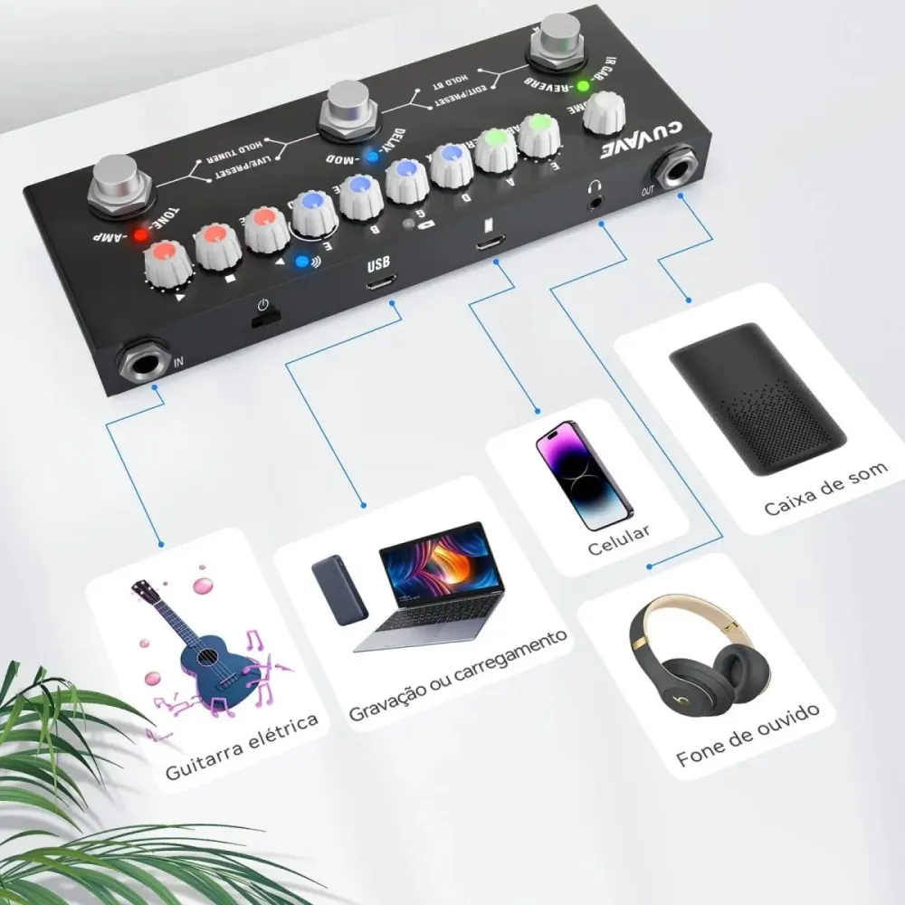 Pedaleira de Efeitos Portátil para Guitarra Cube Baby Guitar M-VAVE VD612