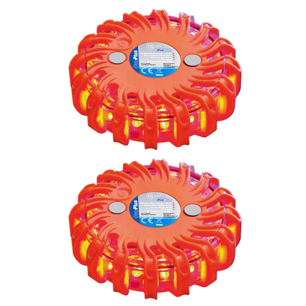 ProPlus Discos rodoviários de aviso c/ 16 luzes LED 2 pcs laranja
