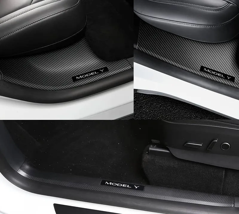 Tesla Modelo Y Proteção de estilo de fibra de carbono para soleiras (4 peças)