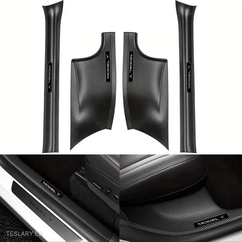 Tesla Modelo Y Proteção de estilo de fibra de carbono para soleiras (4 peças)