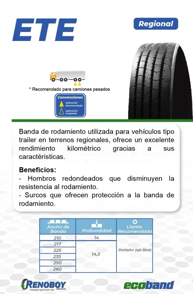 Servicio de Reencauche 295/80R22.5 ETE Ecoband