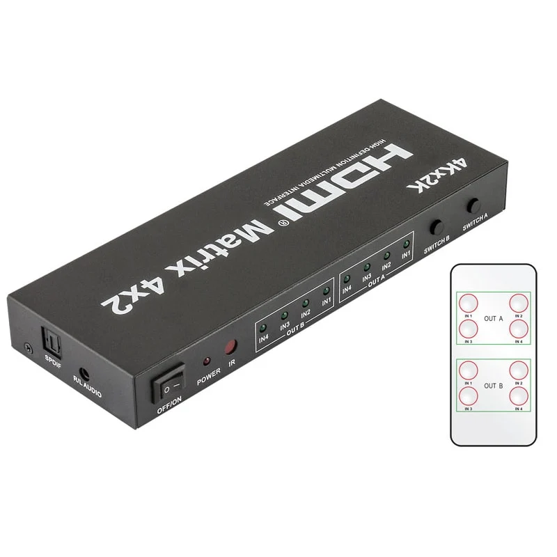 Matrix HDMI 4x2 (4 Entradas x 2 Saídas) c/ Comando