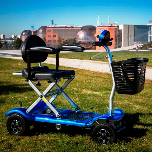 Scooter Elétrica Dobrável Quatro Rodas com Cesto para Objetos