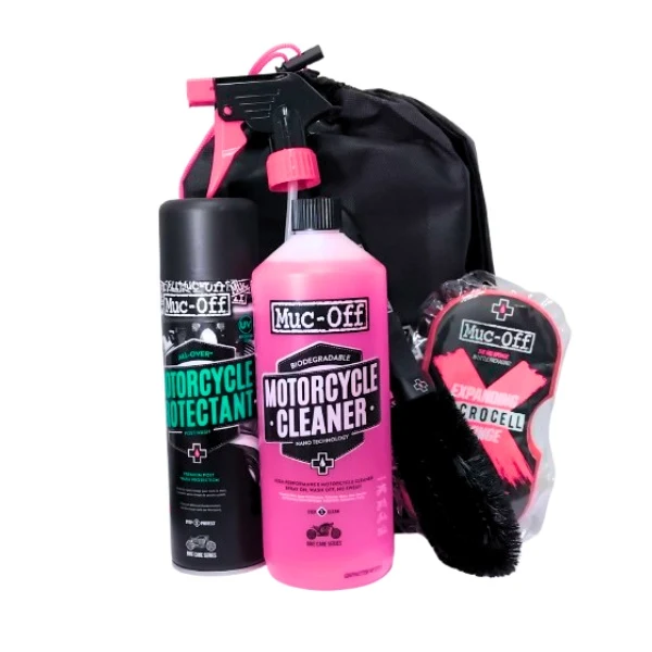 Kit completo cuidado para mota (Protectant + Cleaner + esponja + escova) Muc-Off