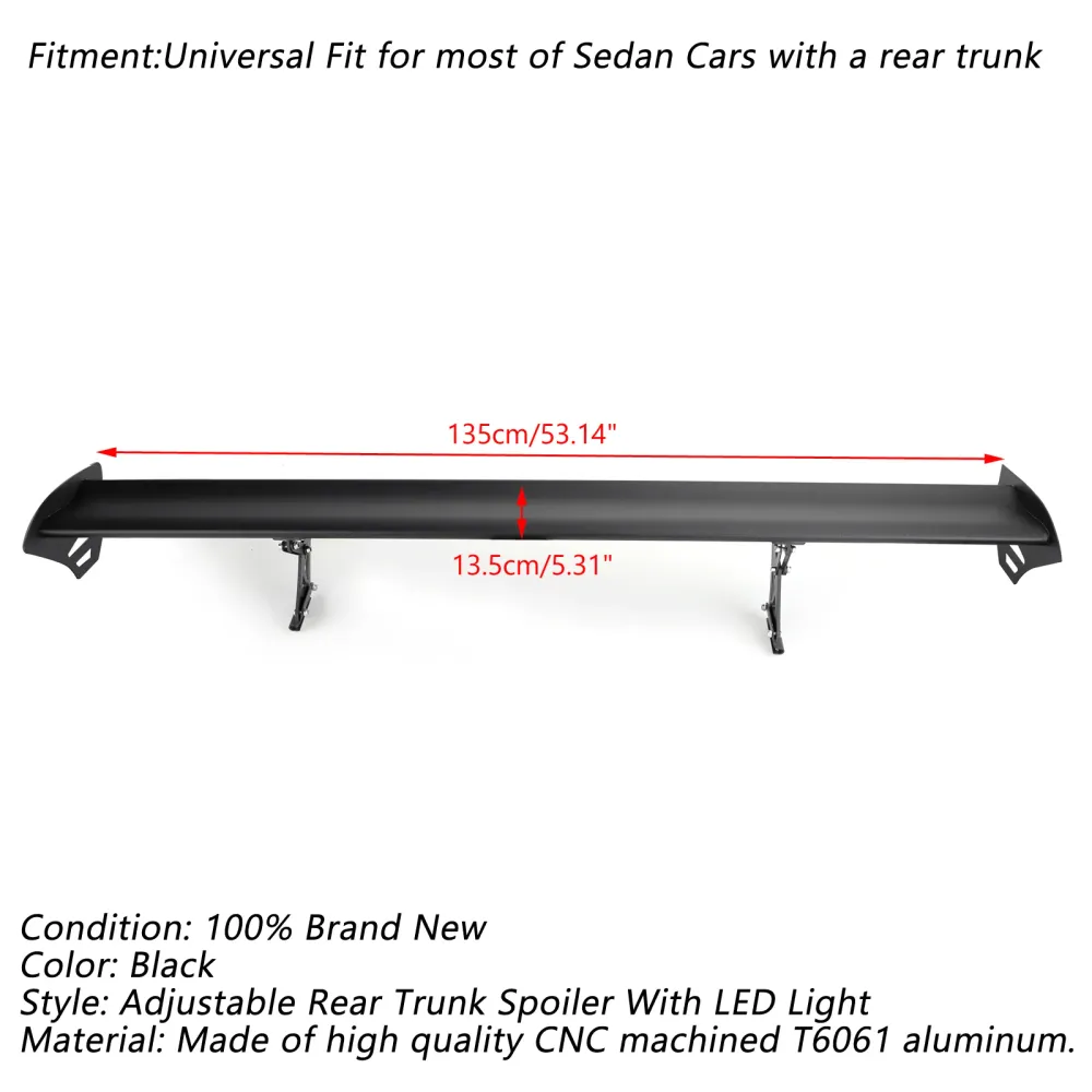Universal Sedan Ajuste Ajuste de Alumínio Tronco de Racing Spoiler com LED