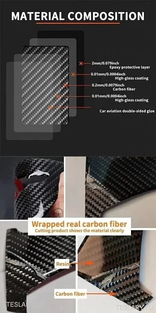 Luzes traseiras acabamentos de fibra de carbono suave para Tesla 3 e Y