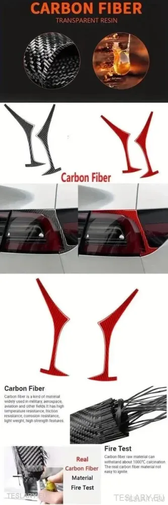 Luzes traseiras acabamentos de fibra de carbono suave para Tesla 3 e Y