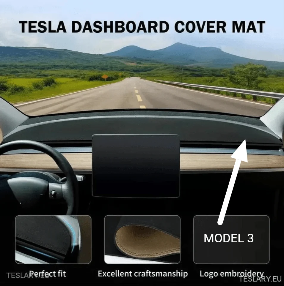 Tesla Modelo 3 Camurç Anti -Glare Painel Tampa com o logotipo Modelo 3