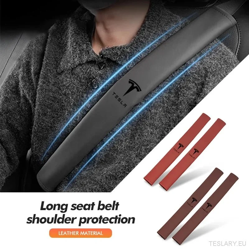 Tesla Seat Belt Comfort Pad - Tampa de ombro de couro premium com logotipo