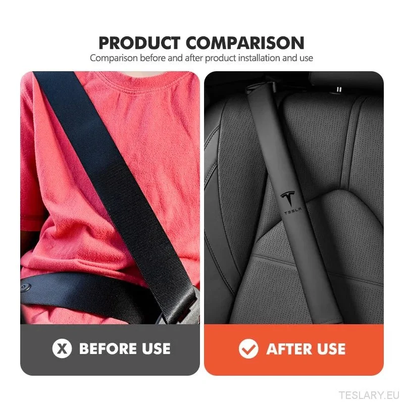 Tesla Seat Belt Comfort Pad - Tampa de ombro de couro premium com logotipo