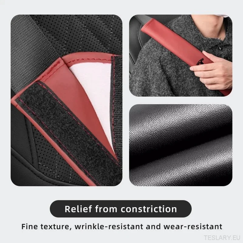 Tesla Seat Belt Comfort Pad - Tampa de ombro de couro premium com logotipo
