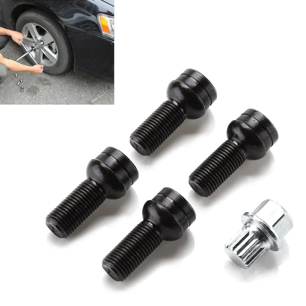Conjunto 4+1 Parafusos de Roda Pretos de 17mm & Porca de trava para VW Golf Beetle Passat Audi Generic