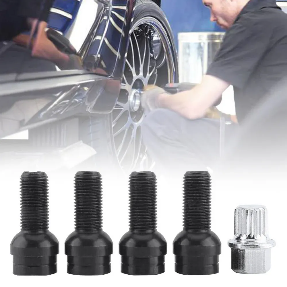 Conjunto 4+1 Parafusos de Roda Pretos de 17mm & Porca de trava para VW Golf Beetle Passat Audi Generic