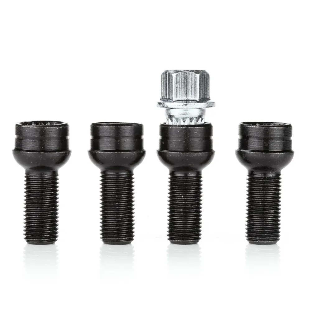 Conjunto 4+1 Parafusos de Roda Pretos de 17mm & Porca de trava para VW Golf Beetle Passat Audi Generic