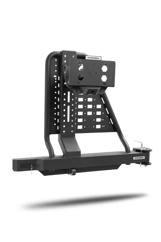Go Rhino Swing--Way Hitch Mounted Tire Carrier (Lic. Plate Lights Not Included) - Textured Black