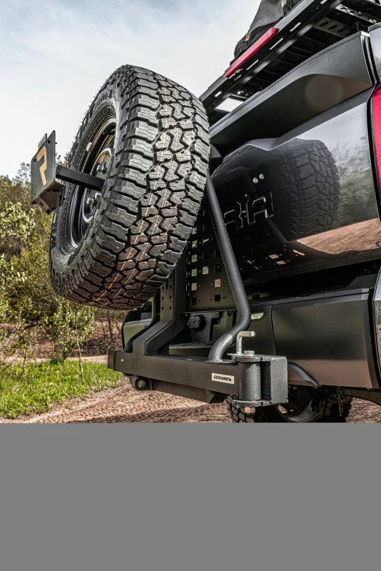 Go Rhino Swing--Way Hitch Mounted Tire Carrier (Lic. Plate Lights Not Included) - Textured Black