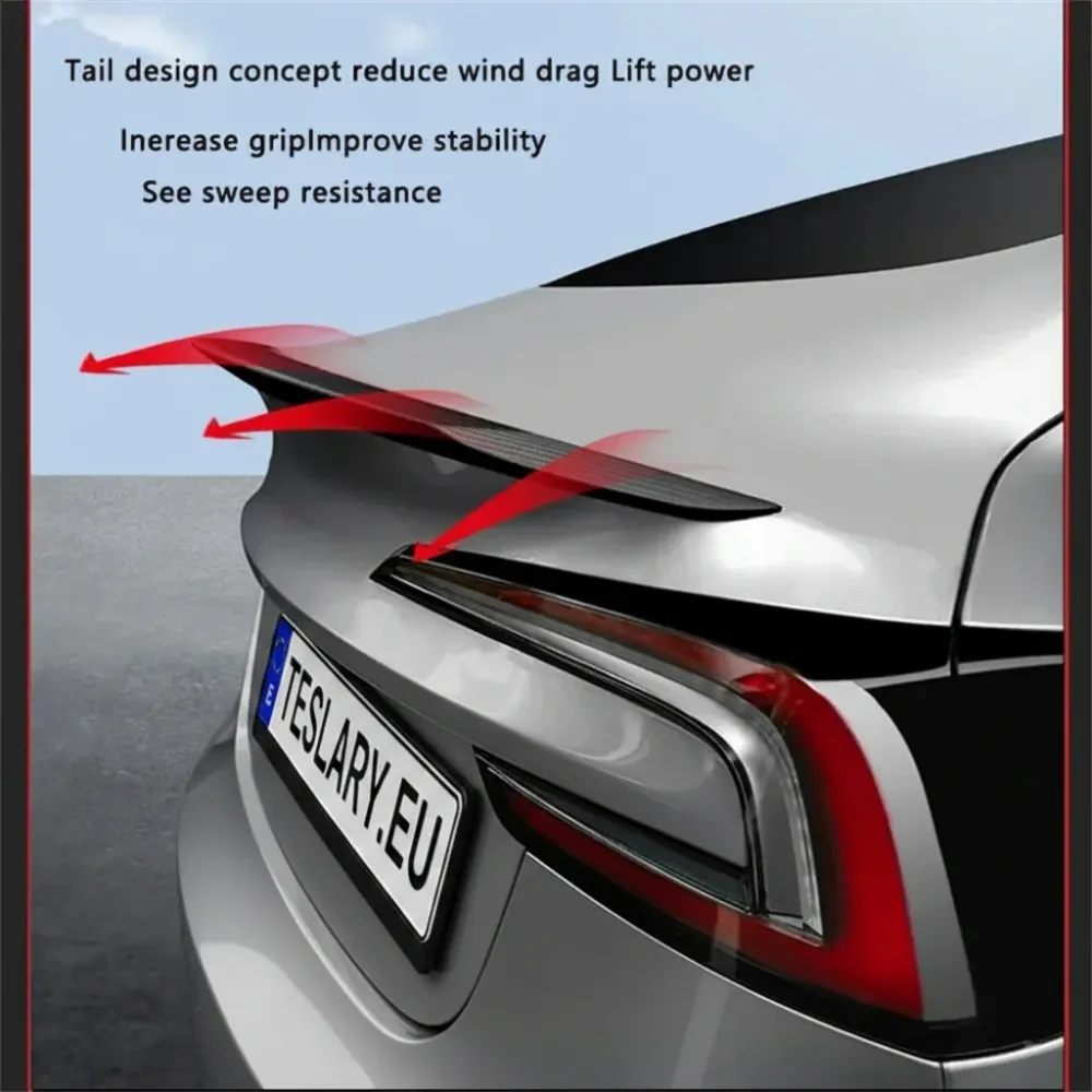 Tesla Modelo 3+ Highland 2024 em diante 100% Spoiler de tronco traseiro de fibra de carbono real