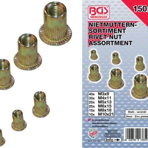 ASSORTIMENTO 150 PZ, RIVETTI FILETTATI ACCIAIO GALVANIZZATO BGS14126