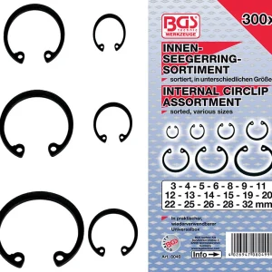 ASSORTIMENTO 300 PEZZI, ANELLI ELASTICI SEEGER INTERNI, 3-32 MM BGS8049