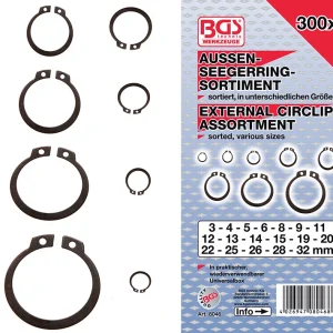 ASSORTIMENTO 300 PEZZI, ANELLI ELASTICI SEEGER ESTERNI, 3-32 MM BGS8046