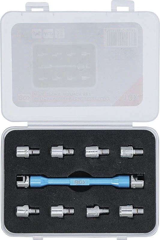 ASSORTIMENTO 10 PEZZI, CHIAVE PER NIPPLI RAGGI RUOTE, CON TESTE INTERCAMBIABILI BGS8361