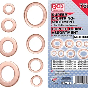 ASSORTIMENTO 75 PEZZI, RONDELLE RAME, MISURE METRICHE, PER TAPPI DI SCARICO OLIO BGS8132