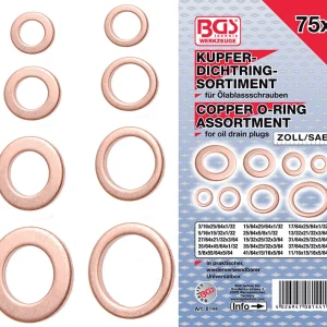 ASSORTIMENTO 75 PEZZI, RONDELLE RAME, POLLICI, PER TAPPI SCARICO OLIO BGS8144