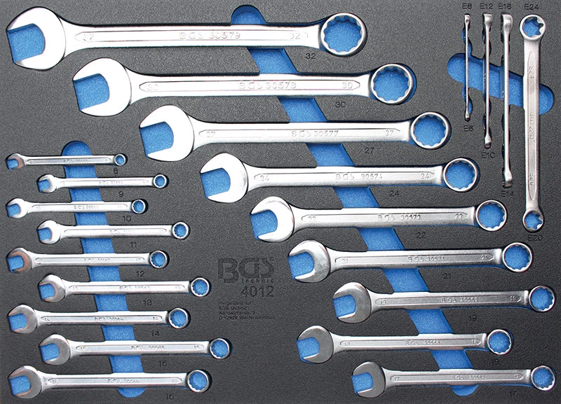 MODULO PER CARRELLO: CHIAVI COMBINATE E CHIAVI AD NELLO PER VITI TIPO TORX, 22 PEZZI BGS4012