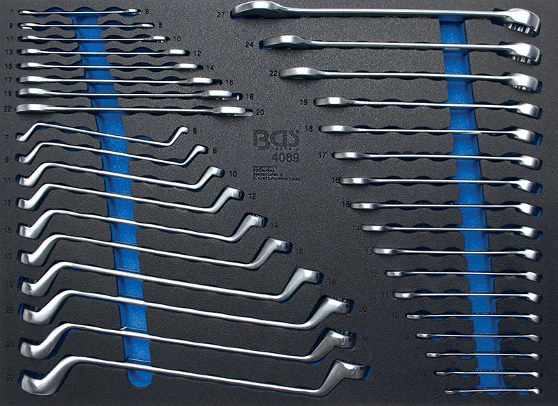 MODULO PER CARRELLO: CHIAVI COMBINATE, DOPPIO ANELLO, FORCHETTA DOPPIA, 35 PEZZI BGS4089
