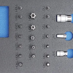 MODULO PER CARRELLO , 27 PEZZI, ASSORTIMENTO INSERTI E BUSSOLE TORX E TORX CON FORO BGS4097