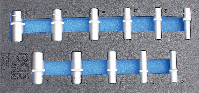 MODULO PER CARRELLO: 11 PEZZI, BUSSOLE ATT. 3/8” ESAGONALI LUNGHE POLLICI BGS4099