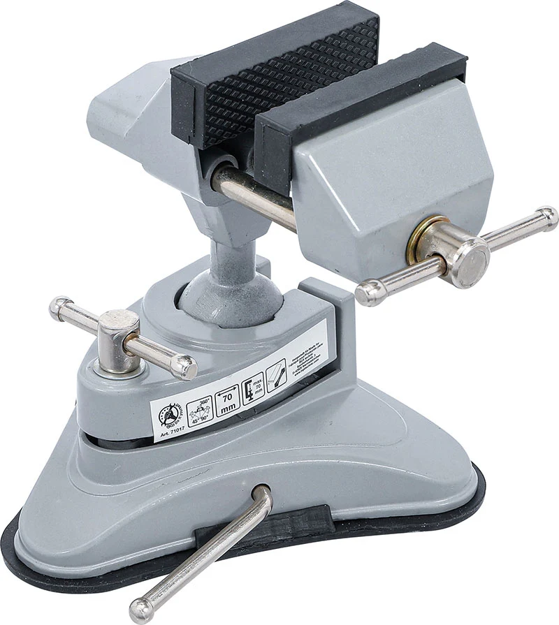 MORSA DA BANCO DA TAVOLO, GIREVOLE, GANASCE 70 MM, CON BASE DI ASPIRAZIONE VENTOSA BGS71017