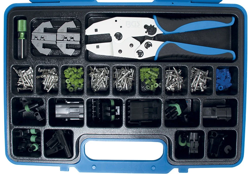 SET 220 PEZZI, PINZA CRIMPARE CON CONNETTORI STAGNI DELPHI ® BGS9097