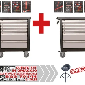 Set 2 carrelli con 172 utensili FM436610+ Sgabello OMAGGIO 1 PEZZO BGS70144
