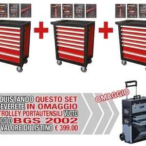 Set 3 carrelli con 172 utensili FM53686+ Trolley OMAGGIO 1 PEZZO BGS2002