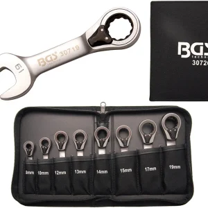 SET 8 CHIAVI COMBINATE CRICCHETTO POLIGONALE REVERSIBILE BGS30720 8/19mm