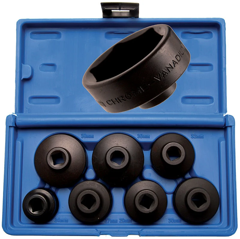 SET 7 CHIAVI TAZZA PER FILTRO OLIO ESAGONALI ,3/8",24- 27-29-30-32-36-38 MM BGS8377