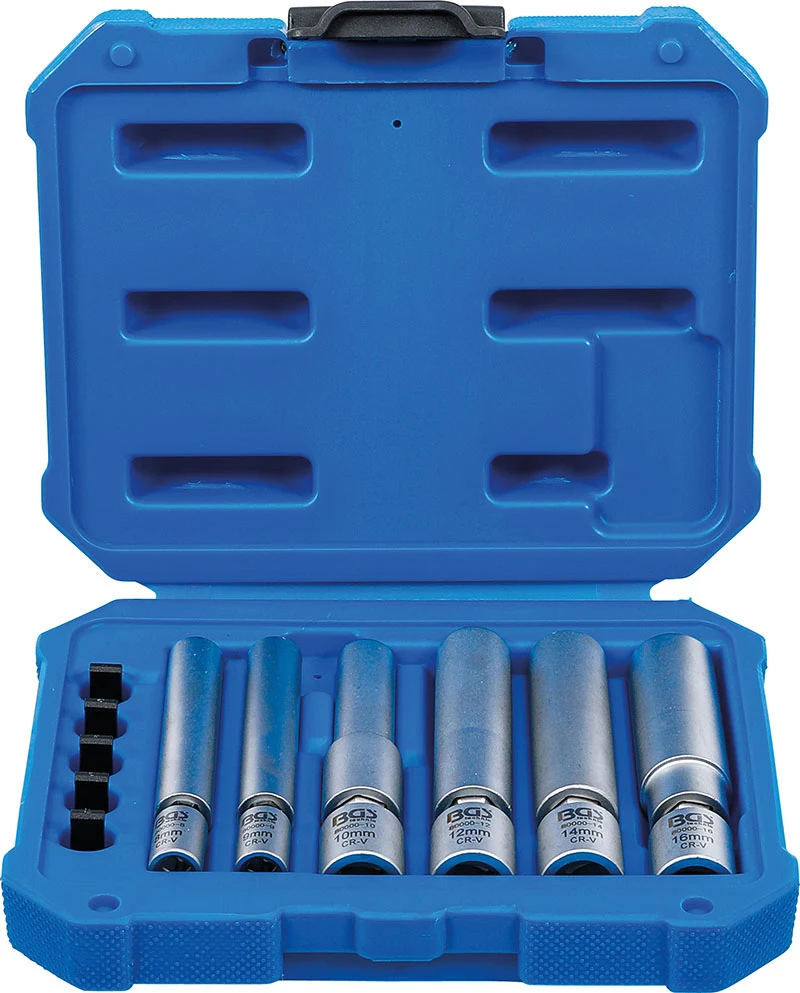 SET 11 PEZZI, BUSSOLE SNODATE PER CANDELE E CANDELETTE, ATTACCO 1/4” & 3/8”, 8-9-10-12-14-16 MM BGS80000