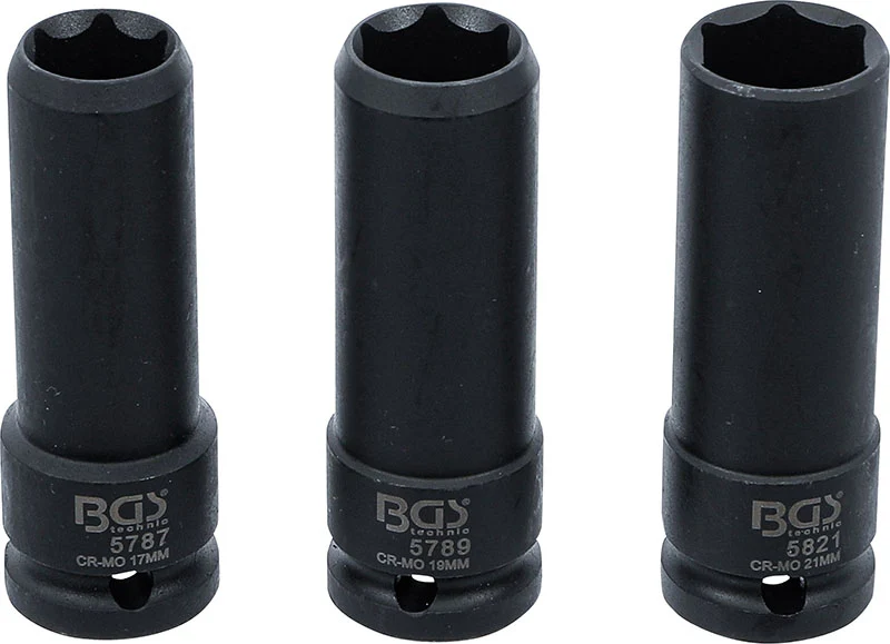 SET 3 PEZZI, BUSSOLE SPECIALI IMPACT, ATT. 1/2", 17 / 19 / 21 MM BGS80003