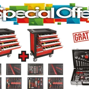 SET 2 PEZZI CARRELLI PORTA UTENSILI 7 CASSETTI 172 UTENSILI FM536159 + Valigia Attrezzata Fermec