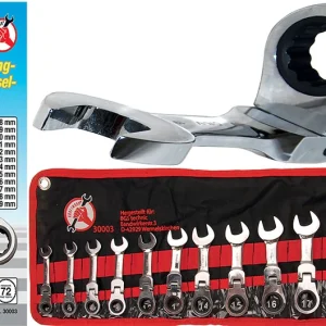 SET 14 PEZZI CHIAVI COMBINATE CRICCHETTO EXTRA-CORTE CON SNODO BGS30003 8/19mm