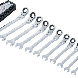 SET 12 PEZZI, CHIAVI COMBINATE CRICCHETTO POLIGONALE CON SNODO, 8 - 19 MM BGS6546