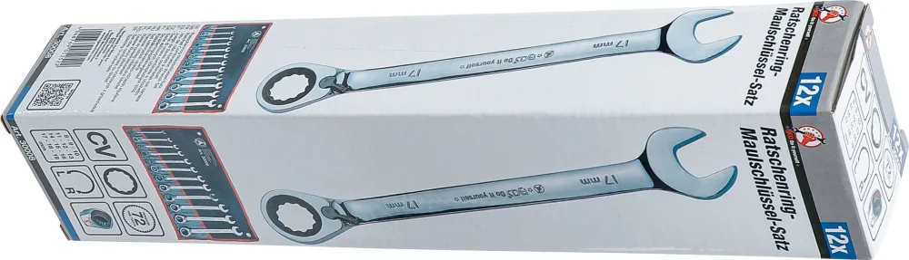 SET 12 PEZZI, CHIAVI COMBINATE CRICCHETTO REVERSIBILI, 8 - 19 MM BGS30008