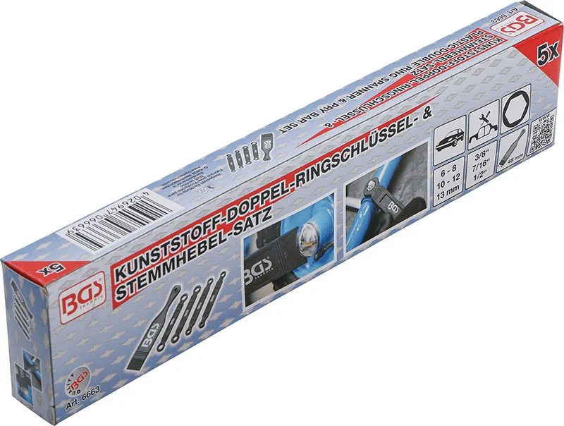 SET 5 PEZZI, CHIAVI DOPPIO ANELLO E LEVA PLASTICA BGS6663