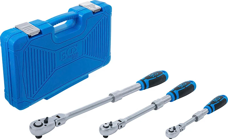 SET 3 PEZZI, CRICCHETTI REVERSIBILI ESTENSIBILI, SNODATI, ATTACCO 1/4” - 3/8” - 1/2” BGS25128