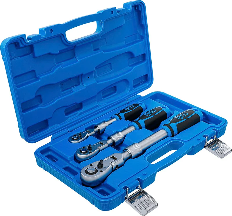 SET 3 PEZZI, CRICCHETTI REVERSIBILI ESTENSIBILI, SNODATI, ATTACCO 1/4” - 3/8” - 1/2” BGS25128