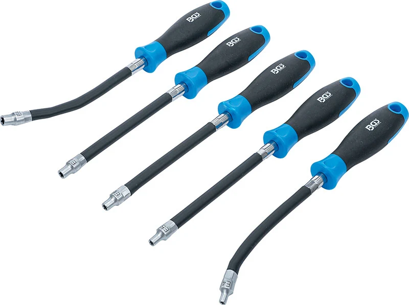 SET 5 PEZZI, IMPUGNATURA TORX FEMMINA FLESSIBILE, E4-E8, LUNGHEZZA LAMA 150 MM BGS70019