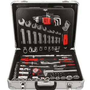 VALIGETTA ALLUMINIO CON 159 UTENSILI PROFESSIONALI + BUSSOLE DA 1/4” + 1/2” IDEALE PER ASSISTENZA E MANUTENZIONE Fermec FM...