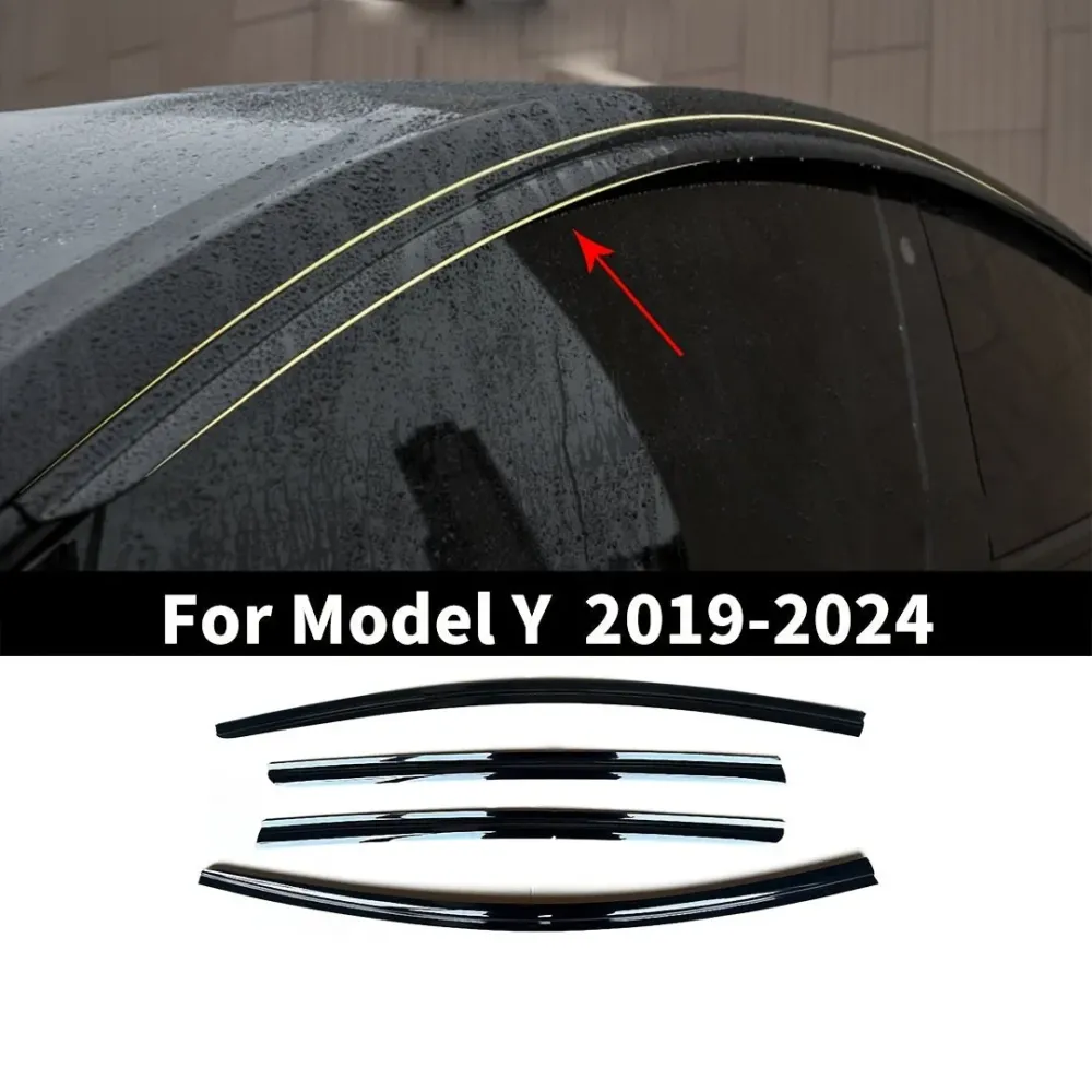 Visores de janela protetor de defletor de vento de sombra para Tesla Modelo Y 2019-2024 Kit de 4 peças